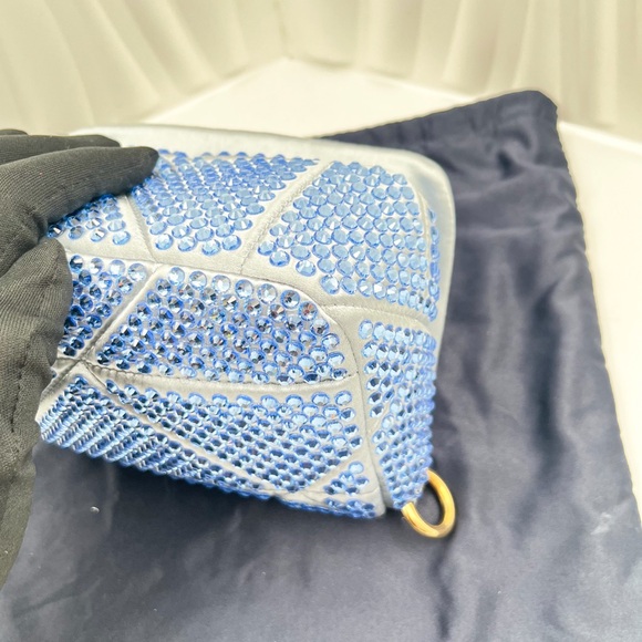 PRADA Mini Satin Bag with Crystal Embellishments Blue Gold Hardware - Picture 14 of 16